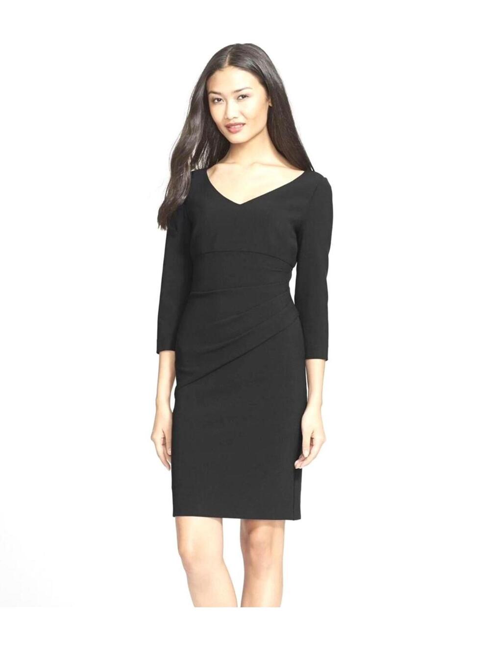 Diane von Furstenberg Bevin Black Ruched Sheath Dress 3/4 Sleeves Size 6 ($398)